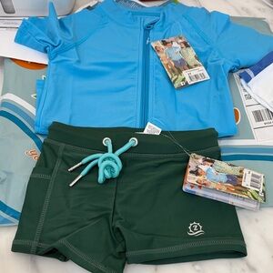 Zoggs Kids Rashguard Set - Aqua Blue and Forest Green